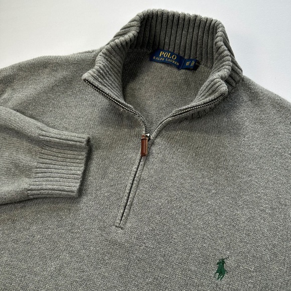 Polo Ralph Lauren Men's 2XLTGray Cotton Quarter Zip Pullover Sweater Green Pony - Picture 1 of 6